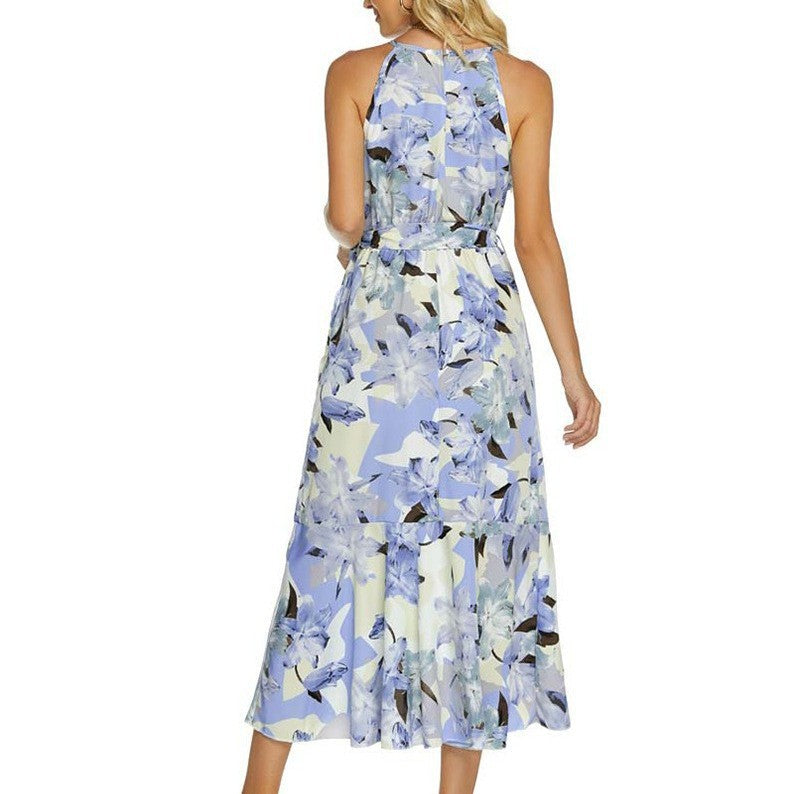 Dames Fleurs Robe Enveloppe Midi Chic und Stil