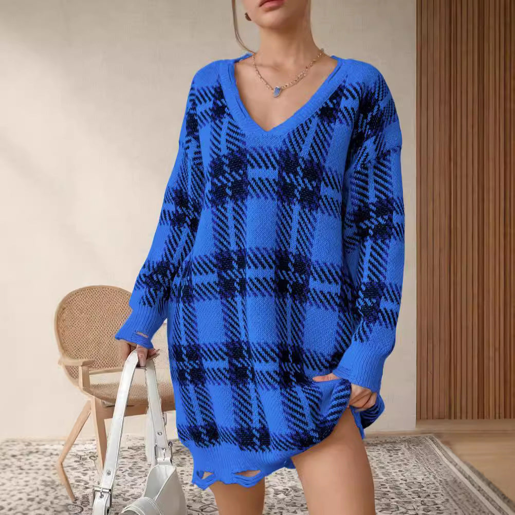 Pull en grosse maille à motif à carreaux pour femmes Chic und Stil