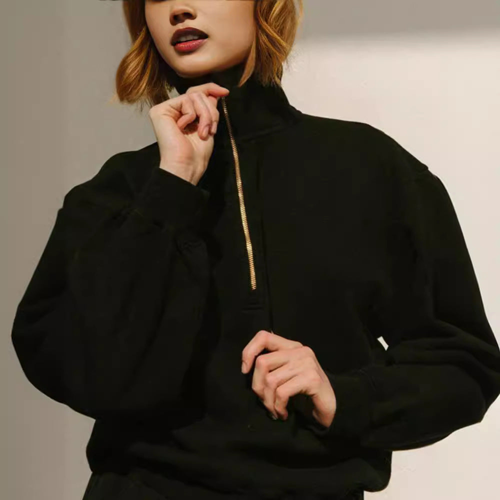 Pull-over zippé décontracté pour femmes avec col montant et coupe large Chic und Stil