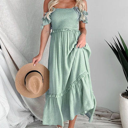 Robe maxi smockée à volants pour femmes Chic und Stil