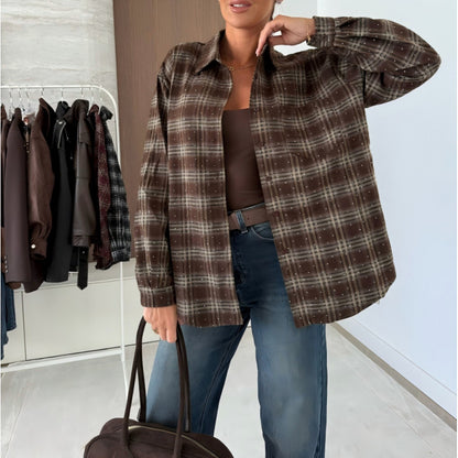 Dames Chemise Oversized Carreautée Chic und Stil