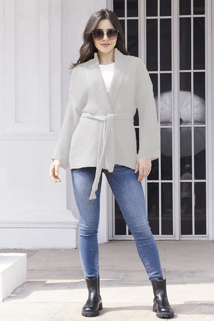 Dames élégant cardigan en tricot avec ceinture et matériau doux Chic und Stil