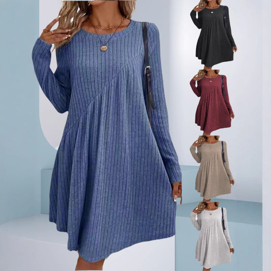 Robe en tricot décontractée pour femmes avec manches longues et ourlet asymétrique Chic und Stil