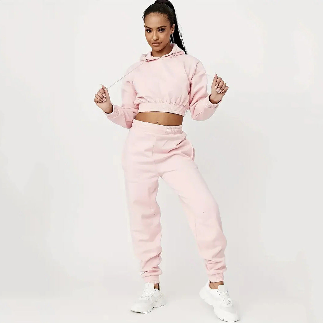 Women Fashionable Crop Hoodie and Casual Chic Jogger Pants