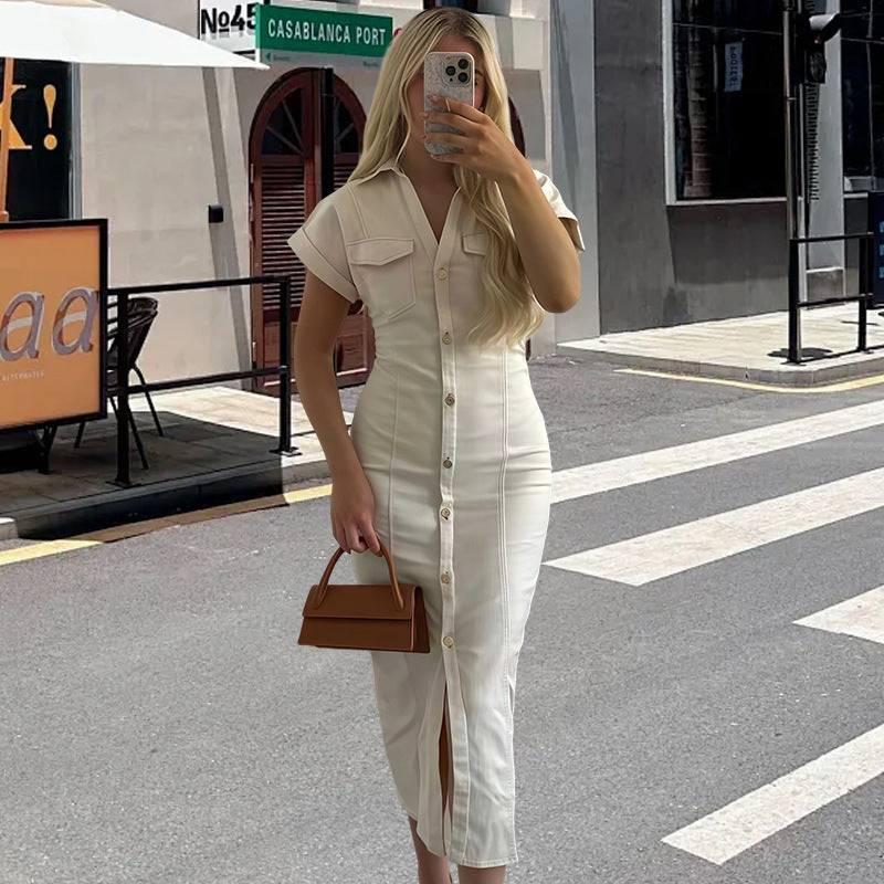 Robe chemise mi-longue pour femmes avec fermeture à boutons et poches pratiques Chic und Stil
