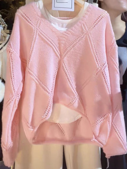 Pull en tricot décontracté pour femmes avec motif de mailles en l'air Chic und Stil