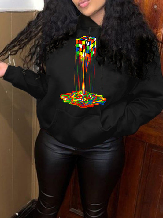 Pull à capuche pour femmes avec design créatif de Rubik's Cube Chic und Stil