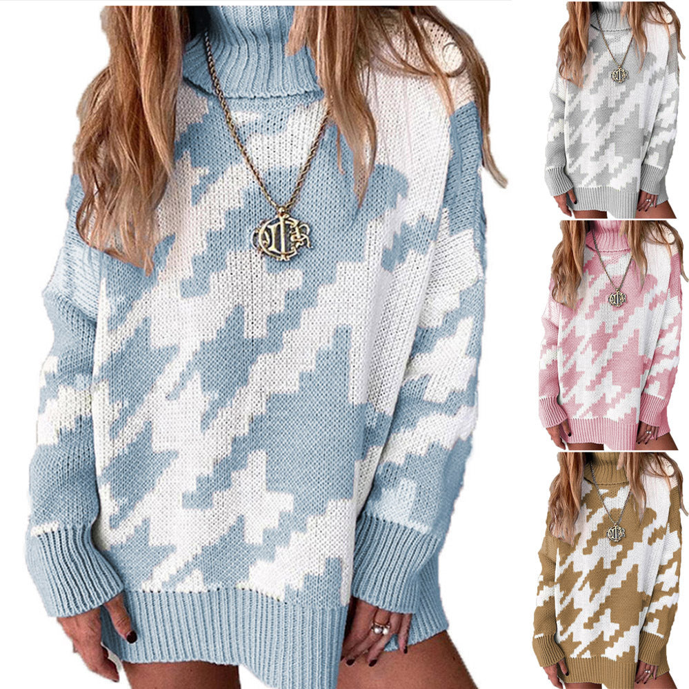 Pull en maille épaisse pour femmes avec col montant et motif géométrique moderne Chic und Stil