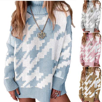 Pull en maille épaisse pour femmes avec col montant et motif géométrique moderne Chic und Stil