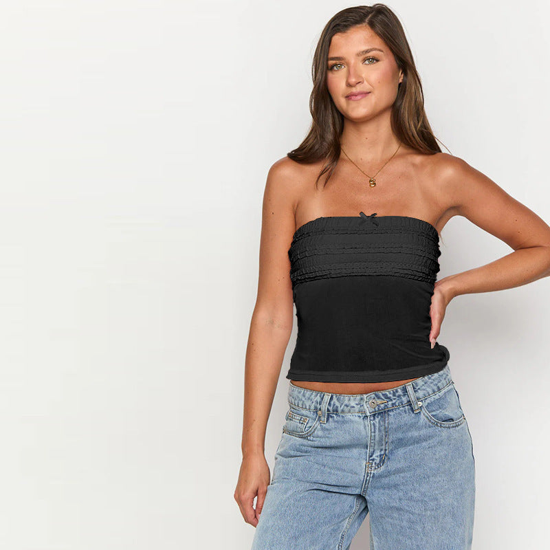 Dames sans bretelles haut à volants et set de shorts Chic und Stil