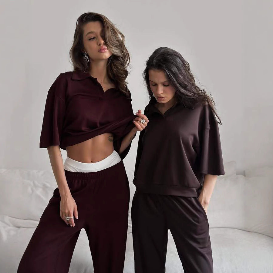 Dames ensemble élégant avec col surdimensionné et pantalons larges Chic und Stil