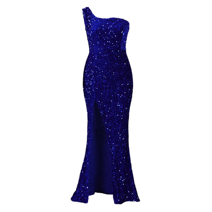 Robe de soirée scintillante pour femmes avec décolleté asymétrique Chic und Stil