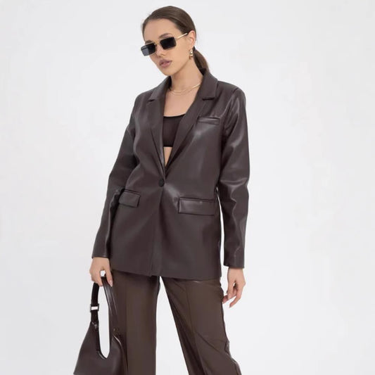 Blazer en cuir synthétique minimaliste et élégant pour femmes Chic und Stil