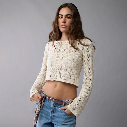Dames Haut en tricot élégant avec un fin motif en trou Chic und Stil