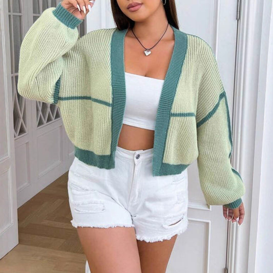 Veste en grosse maille pour femmes avec contraste de couleur et coupe décontractée Chic und Stil