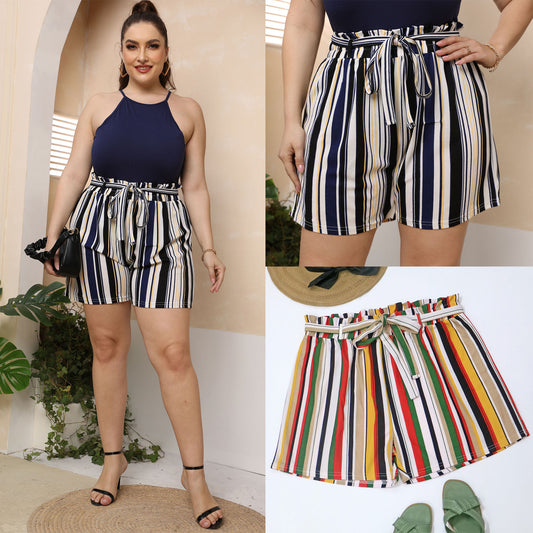 Shorts à Taille Haute Rayés pour Femmes Chic und Stil