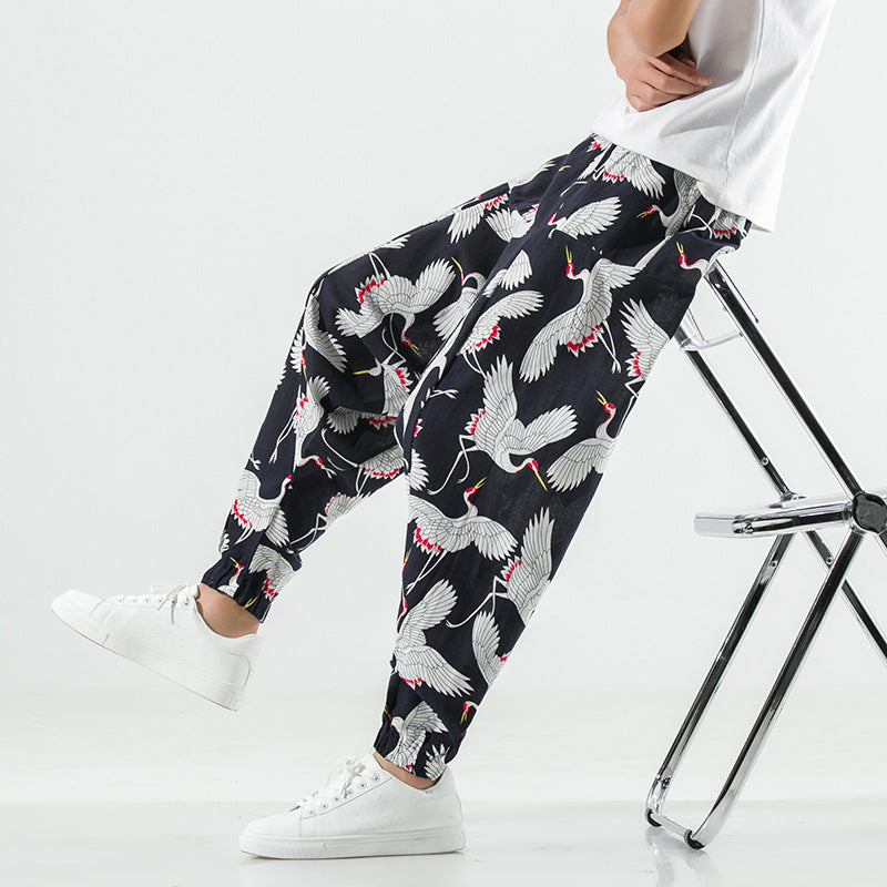 Casual Harem Pants for Men with Modern Print and Elastic Waist Chic and Style