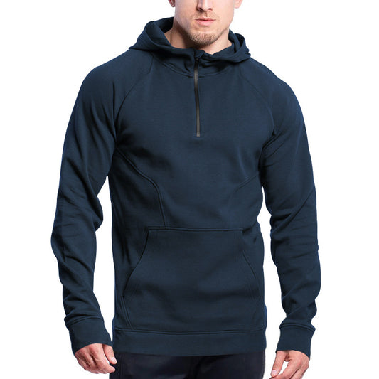 Hommes Sweat à capuche sportif avec fermeture à demi-zip pratique et poches latérales Chic und Stil