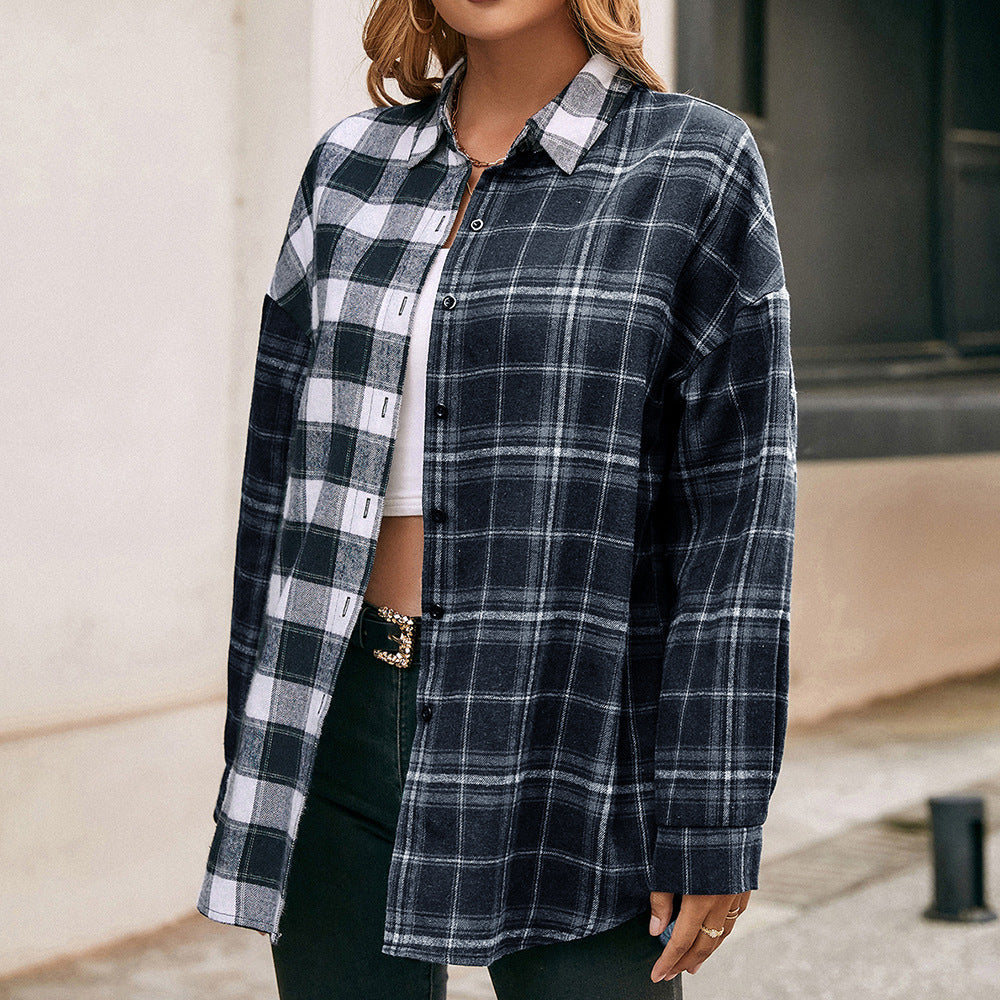 Chemise-chemise en flanelle décontractée pour femmes avec motif à carreaux Chic und Stil