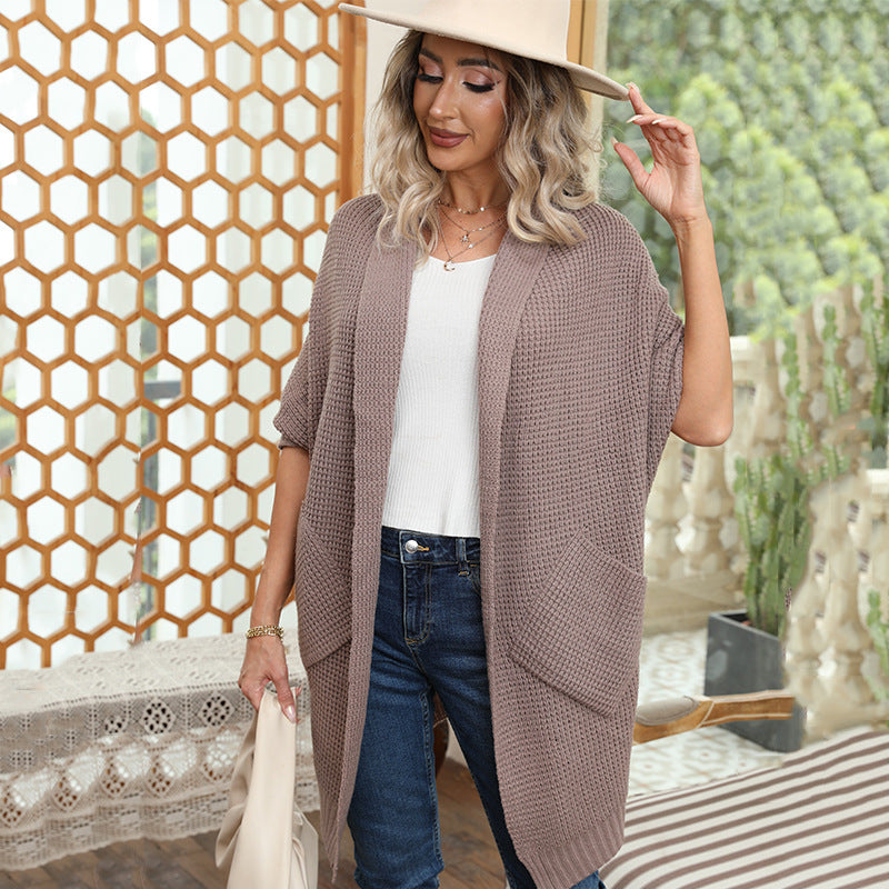 Dames Gros Tricot Cardigan avec manches ouvertes et poches pratiques Chic und Stil