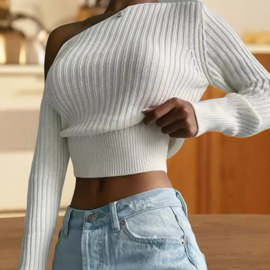 Femme pull surdimensionné avec design asymétrique et zone d'épaule ouverte Chic und Stil