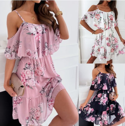 Robe Off-Shoulder à Volants Fleurie Chic und Stil