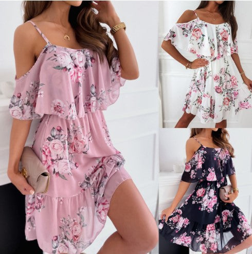 Robe Off-Shoulder à Volants Fleurie Chic und Stil