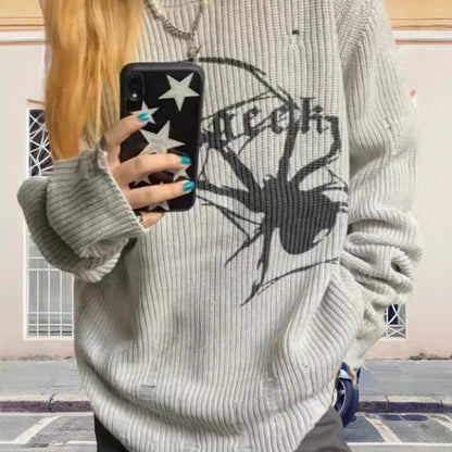 Pull en maille surdimensionné pour femmes avec un motif de araignée frappant Chic und Stil
