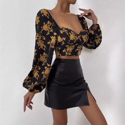Haut court pour femmes avec motif floral et élégante manche bouffante Chic & Stil