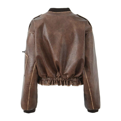 Biker jacket in faux leather for women with elegant striped details Chic und Stil