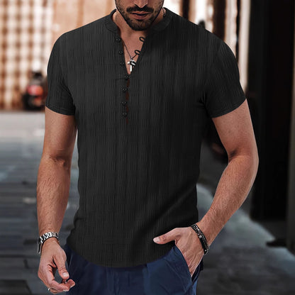 Chemise à manches courtes structurée pour hommes avec détails de boutons modernes Chic und Stil