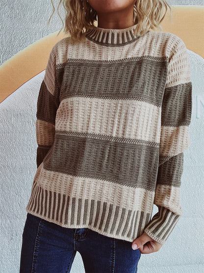 Pull en tricot décontracté pour femmes avec un motif à rayures moderne et un matériau chaud Chic und Stil