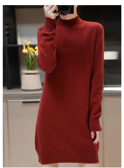 Robe en tricot pour femmes avec col haut et matière fluide douce Chic und Stil