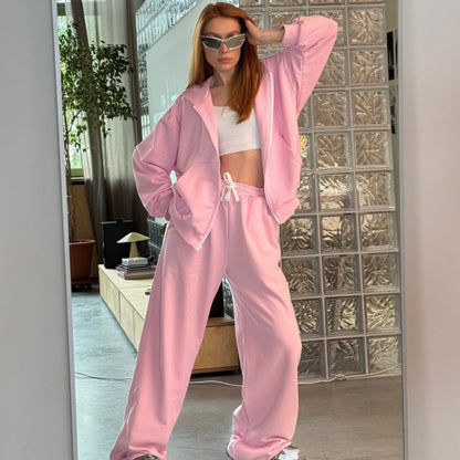 Dames Ensemble décontracté surdimensionné confortable avec capuche et fermeture éclair Chic und Stil