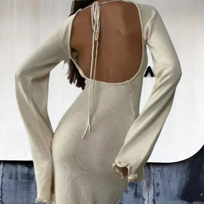 Dames Robe Maxi Élégante avec un Design en Rib Raffiné et des Manches Frangées Chic und Stil
