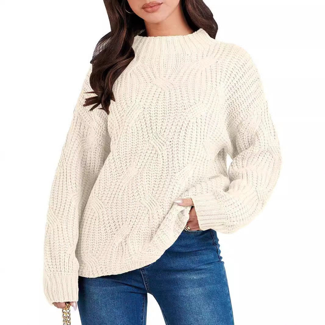 Dames gros pull en tricot avec motif en vagues extravagant et col haut Chic und Stil