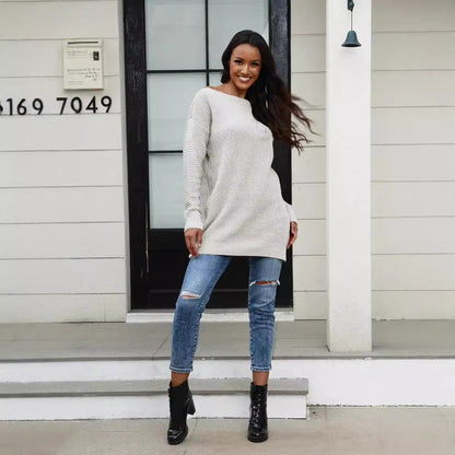 Pull en tricot décontracté pour femmes avec encolure large et structure en côte Chic und Stil