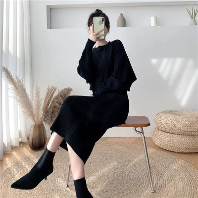 Robe tricot élégante pour femmes avec structure côtelée et manches volumineuses Chic und Stil