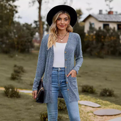 Dames décontracté cardigan en tricot avec détails en boutons et poches pratiques Chic und Stil