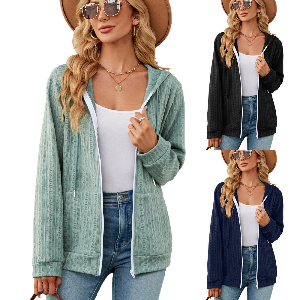 Dames cardigan décontracté en tricot avec texture et capuche Chic und Stil