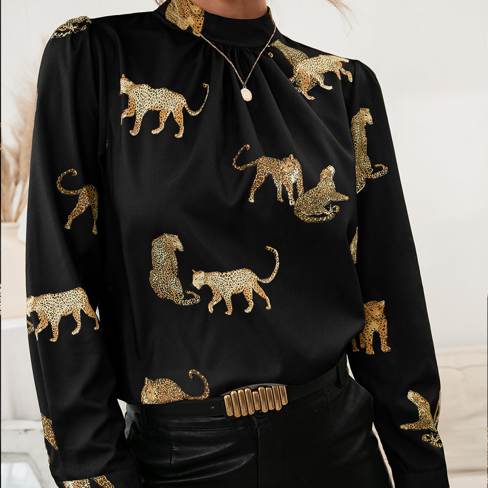 Blouse femme avec imprimé animal glamour et col montant élégant Chic und Stil