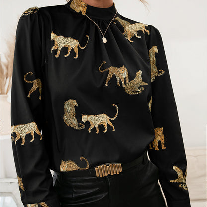 Blouse femme avec imprimé animal glamour et col montant élégant Chic und Stil