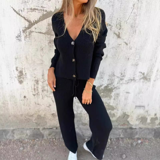 Dames Ensemble de loungewear en tricot luxueux avec détails de boutons Chic und Stil