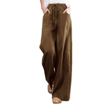 Wide linen pants for women with elastic waistband and side pockets Chic und Stil