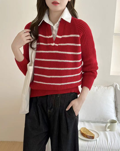 Pull en tricot pour femmes avec décolleté en V et design rayé Chic und Stil