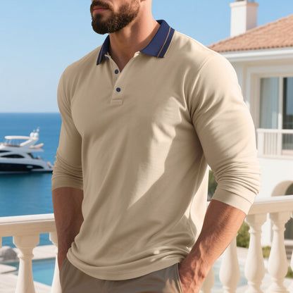 Chemise polo à manches longues pour hommes avec col moderne et propriétés respirantes Chic und Stil