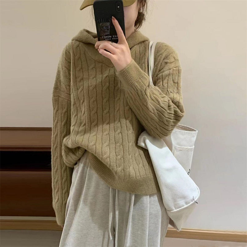 Pull en tricot douillet à capuche et motif en torsades pour femmes Chic und Stil