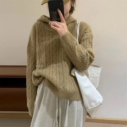 Pull en tricot douillet à capuche et motif en torsades pour femmes Chic und Stil