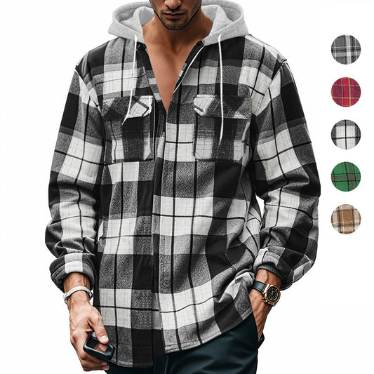 Chemise de loisirs à carreaux pour hommes avec col à capuche amovible Chic und Stil