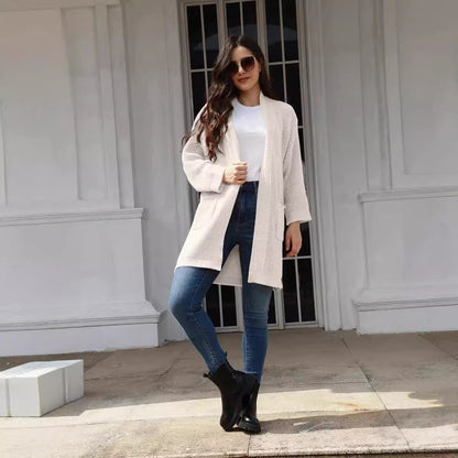 Cardigan en maille décontracté pour femmes avec poches ouvertes et motif gaufré moderne Chic und Stil